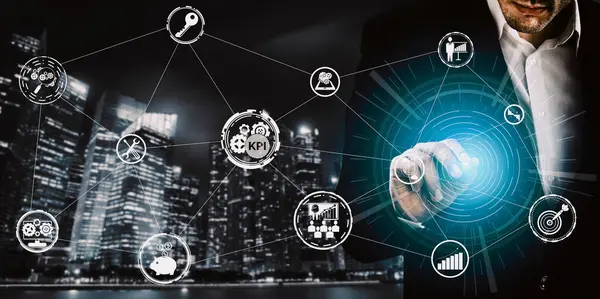 stock image KPI Key Performance Indicator for Business Concept - Modern graphic interface showing symbols of job target evaluation and analytical numbers for marketing KPI management. uds