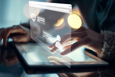 Yapay zeka sanal asistanı Chatbot ile yapay zeka konsepti ile insan etkileşimi, yapay zeka mühendisliği, LLM yapay zeka derin öğrenimi iş desteği için üretken yapay zeka kullanımı. EIDE