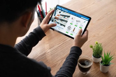 on pharmacy online store on computer screen for shopping for medical products drugs and medicine snugly