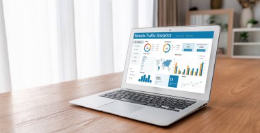 Computer software for website traffic analytics data on computer screen. Concept of SEO search engine optimization and customer targeting for online business snugly