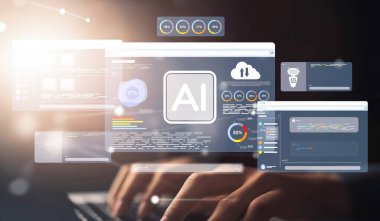 Yapay zeka mühendisliği, büyük veri ve yapay zeka makinesi kavramında yapay zeka beyin işlemcisiyle iş desteği için üretken yapay zeka kullanmayı öğrenen insan etkileşimi. EIDE