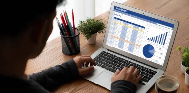 Spreadsheet document information financial startup concept. data and graphs in spreadsheet documents for online analysis project dashboard accounting digital snugly