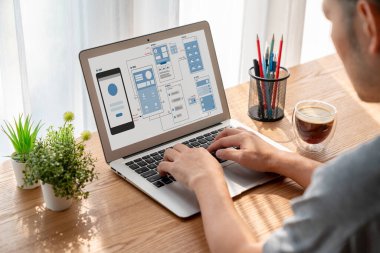 Model mobil uygulama ve web sitesi için UX UI tasarım süreci. Profesyonel uygulama geliştiricisi için kablo grafiğinin yaratıcı prototipi .