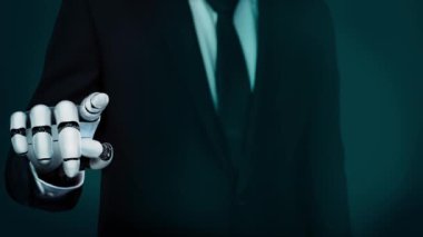 MLP Fütürist robot yapay zeka devrimci yapay zeka teknoloji geliştirme ve makine öğrenme kavramı. İnsan hayatının geleceği için küresel robot biyonik bilim araştırması. 3B görüntüleme grafiği