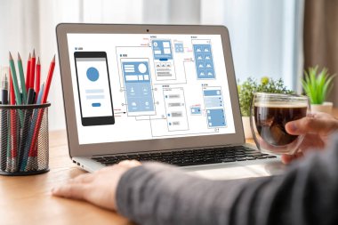 Model mobil uygulama ve web sitesi için UX UI tasarım süreci. Profesyonel uygulama geliştiricisi için kablo grafiğinin yaratıcı prototipi .
