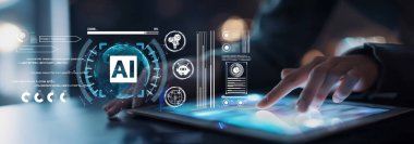 Yapay zeka mühendisliği, büyük veri ve yapay zeka makinesi kavramında yapay zeka beyin işlemcisiyle iş desteği için üretken yapay zeka kullanmayı öğrenen insan etkileşimi. EIDE