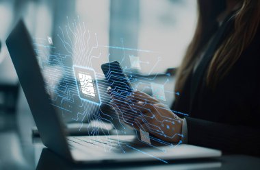 Yapay zeka mühendisliği, büyük veri ve yapay zeka makinesi kavramında yapay zeka beyin işlemcisiyle iş desteği için üretken yapay zeka kullanmayı öğrenen insan etkileşimi. EIDE