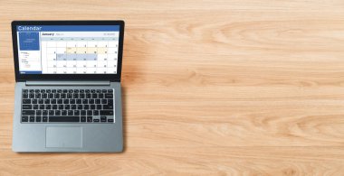 Calendar on computer software application for schedule planning for personal organizer and online business snugly
