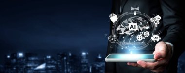 Yapay zeka mühendisliği, büyük veri ve yapay zeka makinesi kavramında yapay zeka beyin işlemcisiyle iş desteği için üretken yapay zeka kullanmayı öğrenen insan etkileşimi. Faas