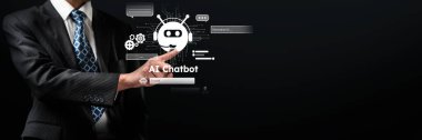 Yapay zeka sanal asistanı Chatbot ile yapay zeka konsepti ile insan etkileşimi, yapay zeka mühendisliği, LLM yapay zeka derin öğrenimi iş desteği için üretken yapay zeka kullanımı. FaaS