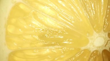 Dilimlenmiş bir portakalın canlı turuncu renginde makro fotoğrafı ve narenciye meyvesinin sulu etinden görülebilir. Portakalın eti dolgun görünüyor. Sıcaklığını gösteriyor. Geliştirilebilir.