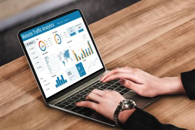 Computer software for website traffic analytics data on computer screen. Concept of SEO search engine optimization and customer targeting for online business snugly