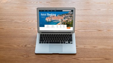 Çevrimiçi otel konaklama rezervasyon sitesi mod rezervasyon sistemi sağlar. Seyahat teknolojisi kavramı .