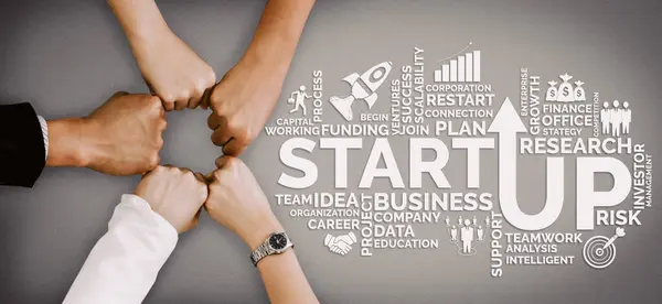 stock image Start Up Business of Creative People Concept - Modern graphic interface showing symbol of entrepreneurship, fund, and project plan to start a new small business by smart group of entrepreneur. uds