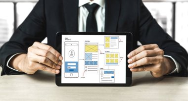 Model mobil uygulama ve web sitesi için UX UI tasarım süreci. Profesyonel uygulama geliştiricisi için kablo grafiğinin yaratıcı prototipi .