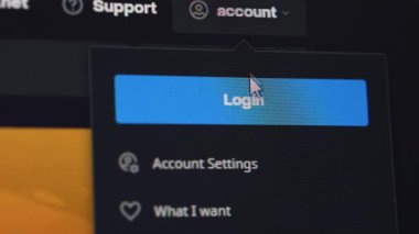 Özel sosyal medya hesabına giriş yapmak ve internet ağı kullanarak web sitesi sunucu uygulamasını bağlamak için düğmeye tıklamanın videosu. Kullanım için çevrimiçi teknoloji kavramı. Webography.