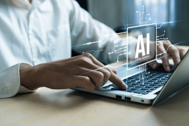 Yapay zeka mühendisliği, büyük veri ve yapay zeka makinesi kavramında yapay zeka beyin işlemcisiyle iş desteği için üretken yapay zeka kullanmayı öğrenen insan etkileşimi. Faas