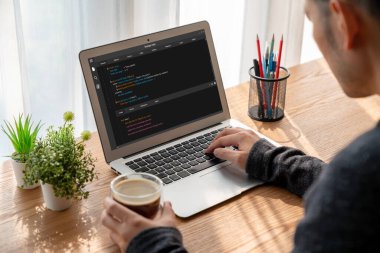 Model uygulama ve program kodlaması için bilgisayar ekranında yazılım geliştirme programlama