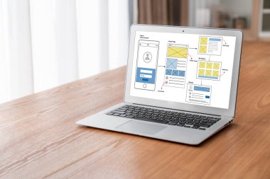 Model mobil uygulama ve web sitesi için UX UI tasarım süreci. Profesyonel uygulama geliştiricisi için kablo grafiğinin yaratıcı prototipi .