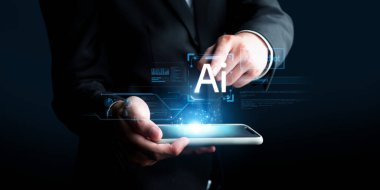 Yapay zeka sanal asistanı Chatbot ile yapay zeka konsepti ile insan etkileşimi, yapay zeka mühendisliği, LLM yapay zeka derin öğrenimi iş desteği için üretken yapay zeka kullanımı. FaaS