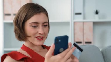 Kadın alışverişi ya da internet pazarında online ödeme modern yaşam tarzı için satış öğeleri arama ve prim siber güvenlik yazılımı tarafından korunan cüzdan çevrimiçi ödeme için kredi kartı kullanma