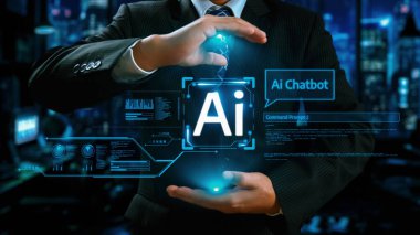 Yapay zeka sanal asistanı Chatbot ile yapay zeka konsepti ile insan etkileşimi, yapay zeka mühendisliği, LLM yapay zeka derin öğrenimi iş desteği için üretken yapay zeka kullanımı. Kullanıcı Kimliği