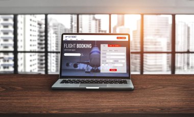 Online uçuş rezervasyon sitesi mod rezervasyon sistemi sağlar. Seyahat teknolojisi kavramı .
