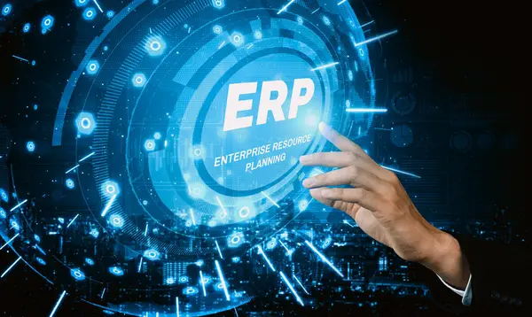 Stock image Enterprise Resource Management ERP software system for business resources plan presented in modern graphic interface showing future technology to manage company enterprise resource. uds