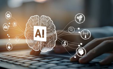 Yapay zeka mühendisliği, büyük veri ve yapay zeka makinesi kavramında yapay zeka beyin işlemcisiyle iş desteği için üretken yapay zeka kullanmayı öğrenen insan etkileşimi. EIDE