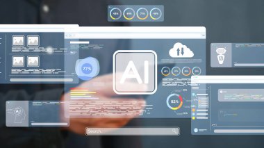 Yapay zeka mühendisliği, büyük veri ve yapay zeka makinesi kavramında yapay zeka beyin işlemcisiyle iş desteği için üretken yapay zeka kullanmayı öğrenen insan etkileşimi. EIDE