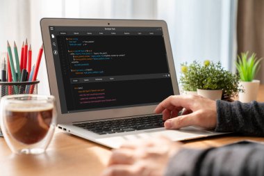 Model uygulama ve program kodlaması için bilgisayar ekranında yazılım geliştirme programlama