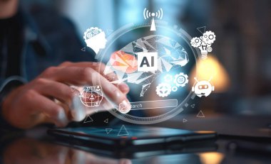 Yapay zeka mühendisliği, büyük veri ve yapay zeka makinesi kavramında yapay zeka beyin işlemcisiyle iş desteği için üretken yapay zeka kullanmayı öğrenen insan etkileşimi. EIDE