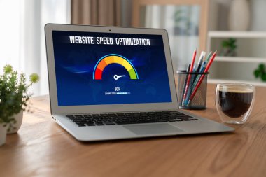 Computer software evaluating website loading speed. Concept of improving website loading speed snugly.