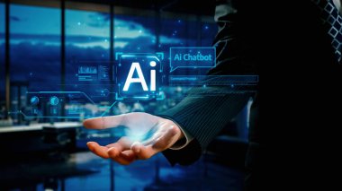 Yapay zeka sanal asistanı Chatbot ile yapay zeka konsepti ile insan etkileşimi, yapay zeka mühendisliği, LLM yapay zeka derin öğrenimi iş desteği için üretken yapay zeka kullanımı. Kullanıcı Kimliği