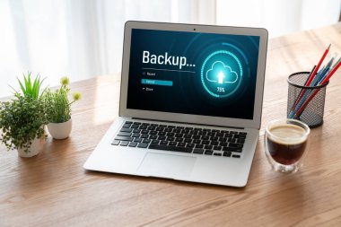 Yedek Depolama Verisi İnternet Teknolojisi İş Konsepti. Veritabanı depolama teknolojisi dosya aktarım paylaşımı, siber, büyük veri bilgileri, internet bankacılığı uygulaması indirme işlemi kolayca yapılır