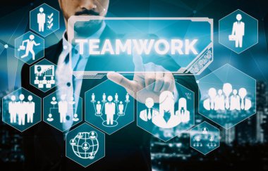 Takım çalışması ve İnsan Kaynakları - bir grup iş adamı başarılı bir takım olarak çalışarak organizasyon için güç ve birlik oluşturuyorlar. Ortaklık, anlaşma ve takım çalışması konsepti. uds