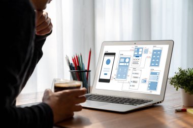 Model mobil uygulama ve web sitesi için UX UI tasarım süreci. Profesyonel uygulama geliştiricisi için kablo grafiğinin yaratıcı prototipi .