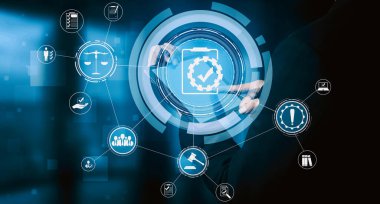 Uluslararası standartları karşılamak için iş kalitesi politika planlaması için uyum kuralı kanunu ve düzenleme grafik arayüzü. uds