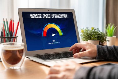 Computer software evaluating website loading speed. Concept of improving website loading speed snugly.