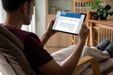 Muhasebe uygulamasından gelen fatura bilgisayar ekranında. Şirket işlerinin finans ve bütçesi için bilgisayar programı. Rahatça..