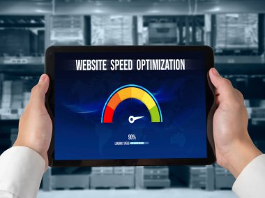 Computer software evaluating website loading speed. Concept of improving website loading speed snugly.
