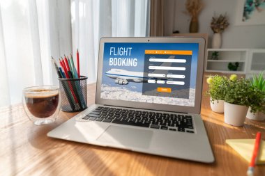 Online uçuş rezervasyon sitesi mod rezervasyon sistemi sağlar. Seyahat teknolojisi kavramı .
