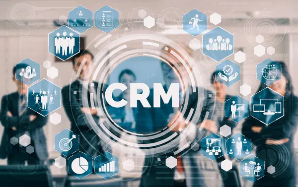 stock image CRM Customer Relationship Management for business sales marketing system concept presented in futuristic graphic interface of service application to support CRM database analysis. uds