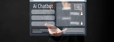 Yapay zeka sanal asistanı Chatbot ile yapay zeka konsepti ile insan etkileşimi, yapay zeka mühendisliği, LLM yapay zeka derin öğrenimi iş desteği için üretken yapay zeka kullanımı. FaaS