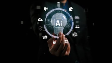 Yapay zeka mühendisliği, büyük veri ve yapay zeka makinesi kavramında yapay zeka beyin işlemcisiyle iş desteği için üretken yapay zeka kullanmayı öğrenen insan etkileşimi. Kullanıcı Kimliği