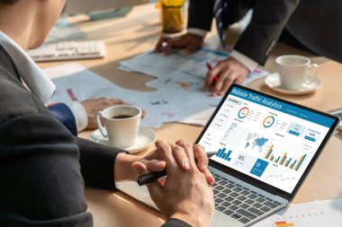 Computer software for website traffic analytics data on computer screen. Concept of SEO search engine optimization and customer targeting for online business snugly