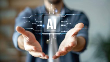 Yapay zeka mühendisliği, büyük veri ve yapay zeka makinesi kavramında yapay zeka beyin işlemcisiyle iş desteği için üretken yapay zeka kullanmayı öğrenen insan etkileşimi. Faas