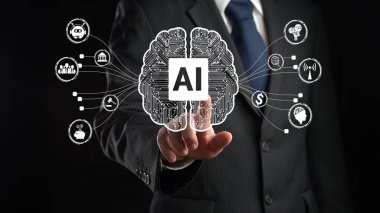 Yapay zeka mühendisliği, büyük veri ve yapay zeka makinesi kavramında yapay zeka beyin işlemcisiyle iş desteği için üretken yapay zeka kullanmayı öğrenen insan etkileşimi. Faas