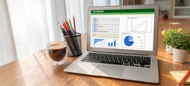 Spreadsheet document information financial startup concept. data and graphs in spreadsheet documents for online analysis project dashboard accounting digital snugly