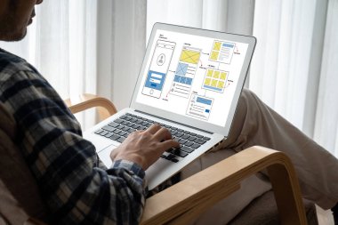 Model mobil uygulama ve web sitesi için UX UI tasarım süreci. Profesyonel uygulama geliştiricisi için kablo grafiğinin yaratıcı prototipi .